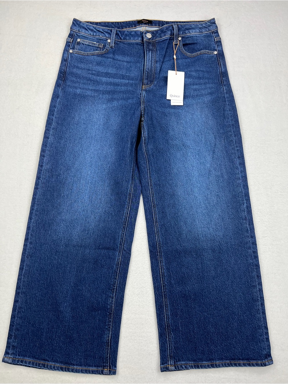 NWT Quince Bella Stretch Relaxed Fit Straight Leg Jeans Stormy Blue Womens Sz 33